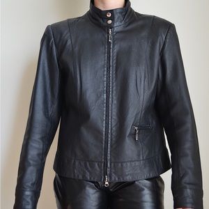 vintage 90s black leather moto jacket from newport news easy style